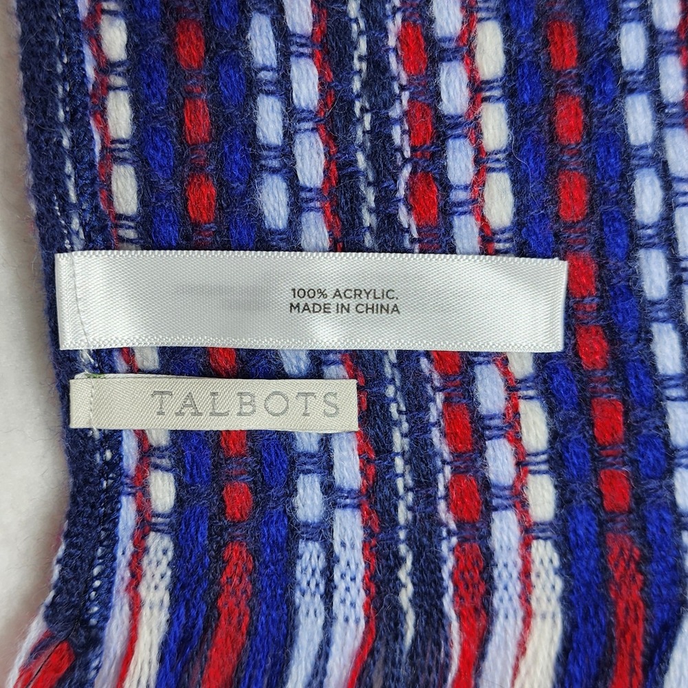 Talbots‎ Women Fringe Throw Blanket Wrap Scarf Red White Blue Lightweight 55x56